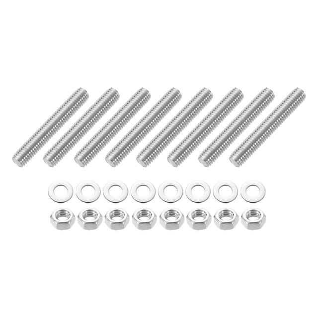 Uxcell 8pcs Fully Threaded Rod, M8 x 50mm 201 Stainless Steel Right Hand Threads Rods with Nuts and Flat Washer Fully Studding Rod Bar for Clamps, Hangers and U-Bolts