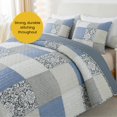 thumbnail image 4 of SLPR Juego de edredón de algodón Sweet Dreams, tamaño King con 2 fundas de almohada, ropa de cama de retales en azul y gris, colcha acolchada de estilo rural, 4 of 5