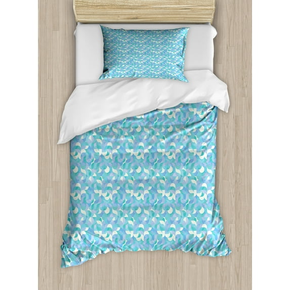 Geometric Duvet Cover Set Twin Size, Drop-Shaped Curls and Half Circles Geometric Forms Contemporary Mosaic Pattern, Decorative 2 Piece Bedding Set with 1 Pillow Sham, Multicolor, by Ambesonne