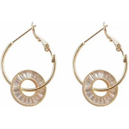 Gold Plated Circle Zircon Earrings Vintage Hypoellergenic Lightweight Geometric Pendant Earrings for Women[a873]