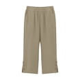 thumbnail image 5 of KIHOUT Women's Solid Color Capri Pants Elastic High Waist Side Pockets Side Slit Buttons Loose Straight Leg All-Season Casual Wear Pants, 5 of 5