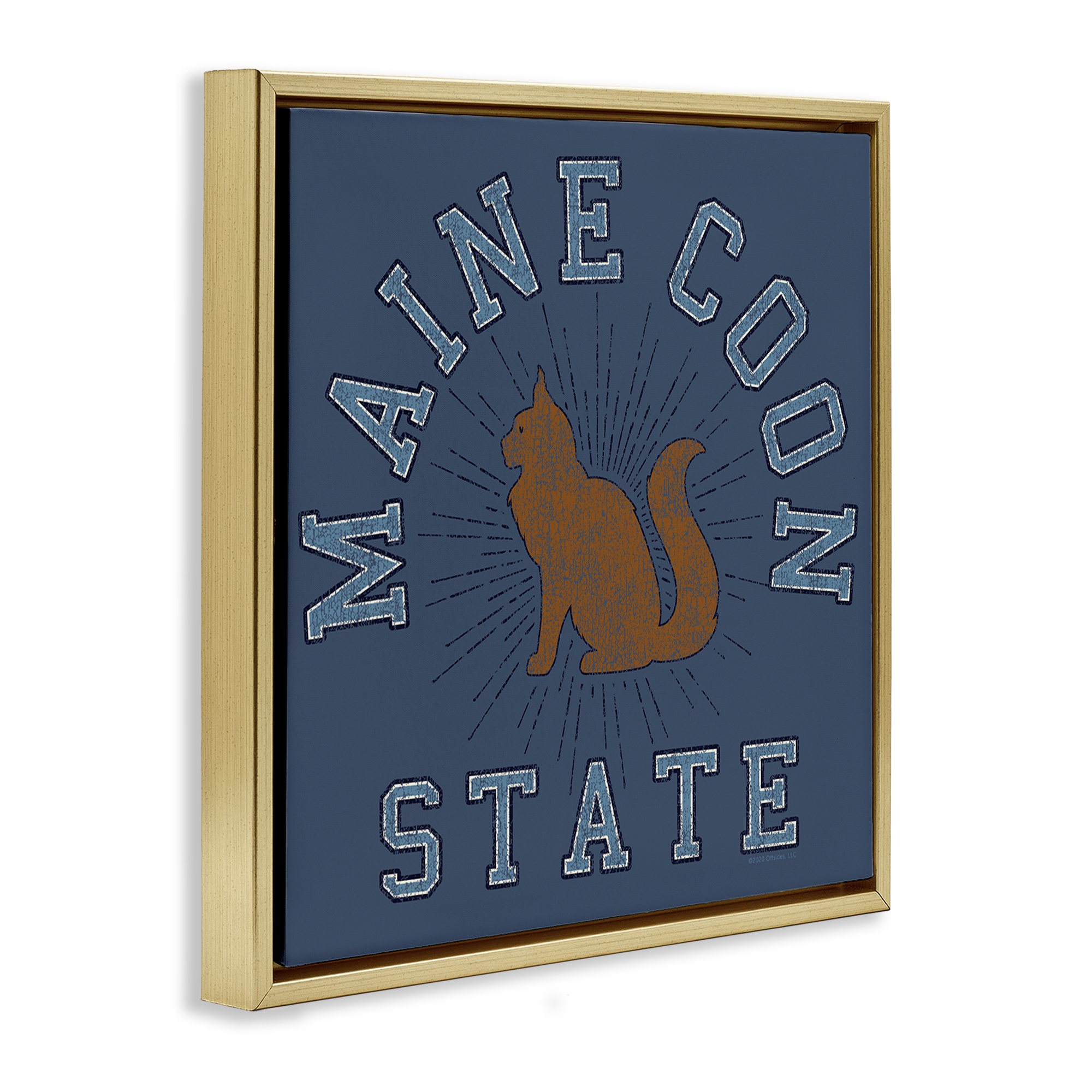 Stupell Industries Vintage Maine Coon State Novelty & Humor Painting Gold Floater Framed Canvas Art Print Wall Art, 25 x 25