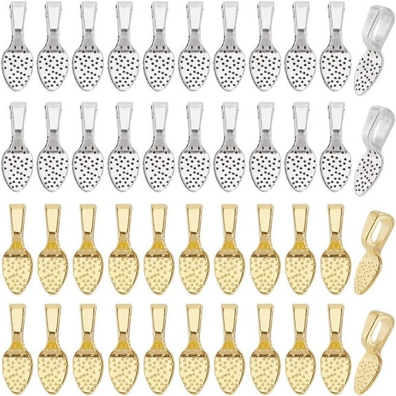 1 Box 200Pcs Gold Glue on Bails Silver Flat Pad Bail Bulk Alloy Antique Tibetan Spoon Shape Cabochon Charms Connector Hanger Jewelry Findings for Jewelry Making DIY Cabochons Glass Gems Craft DIY