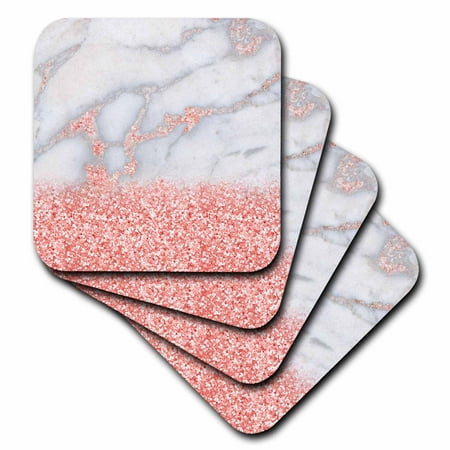 

3dRose Chic Trendy Girly Pink Blush Rose Gold Glitter Gemstone Marble - Soft Coasters set of 4