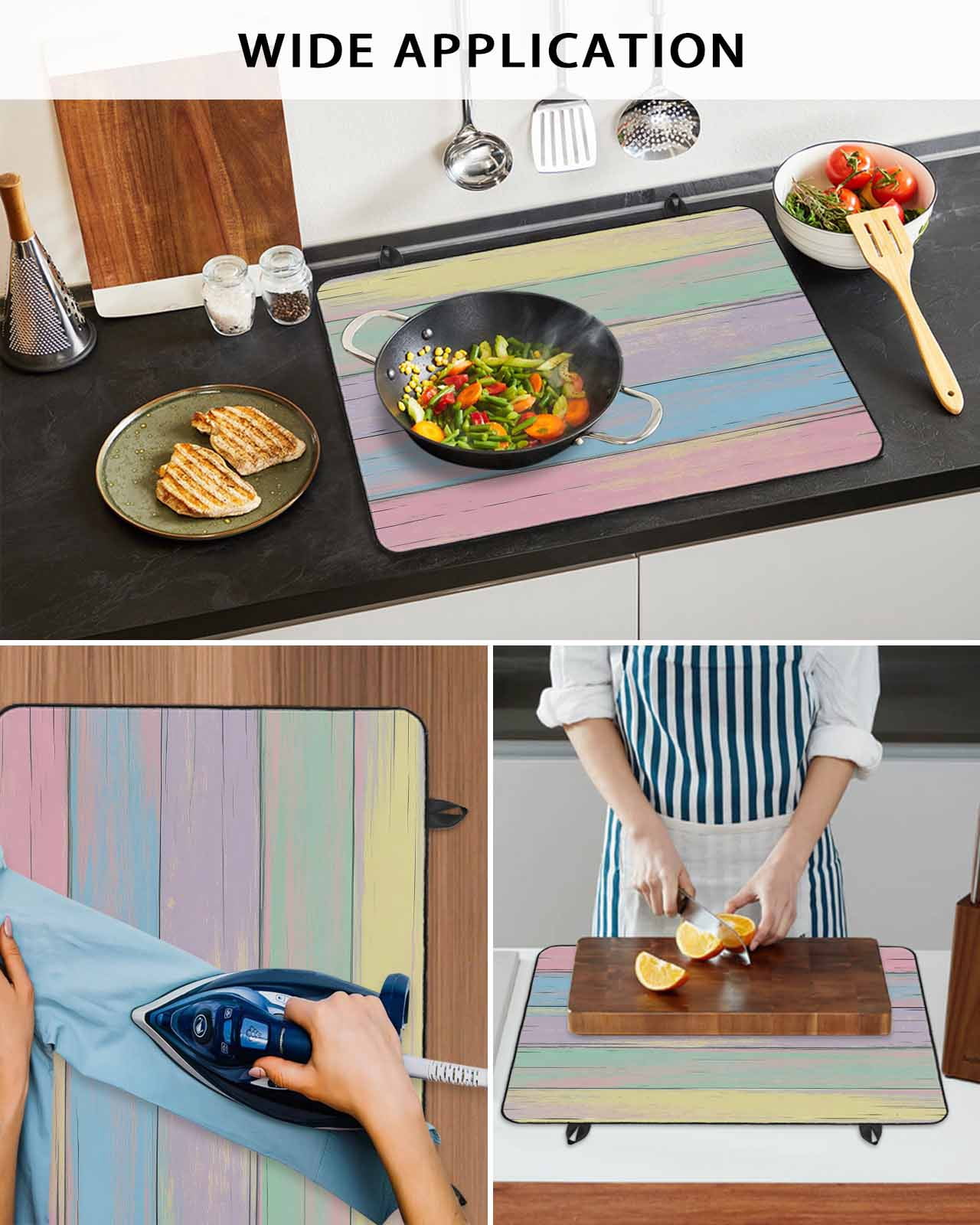 Large Induction Cooktop Protector Mat Easter Stove Top Covers for Electric Stove, Farmhouse Ombre Colorful Wooden Grain Retro Decorative Stove Burner Cover Mats, Glass Top Stove Cover