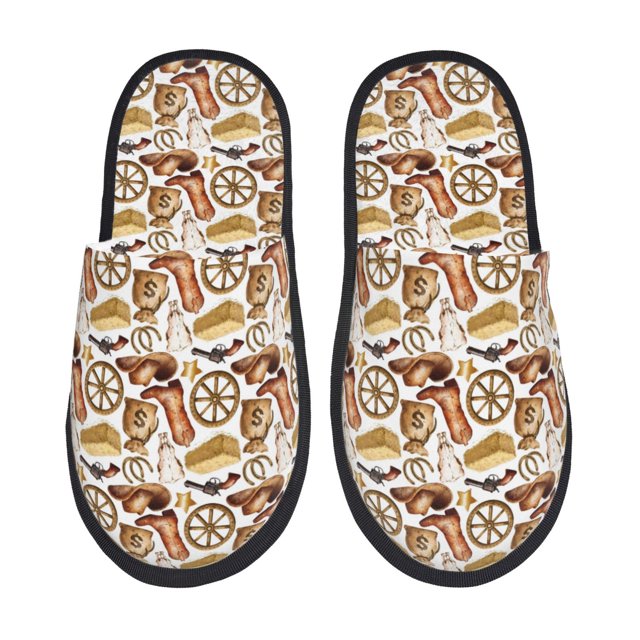 Balery Western Cowboy Pantuflas de Casa de Felpa Silenciosas con Diseño Estampado, Zapatillas Cómodas Antideslizantes de Algodón para Interior-Medium