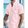 thumbnail image 2 of Yifymode Men's Mandarin Collar Linen Henley Shirt, Short Sleeve Chest Pocket Comfort Casual Top Pink 2XL, 2 of 4