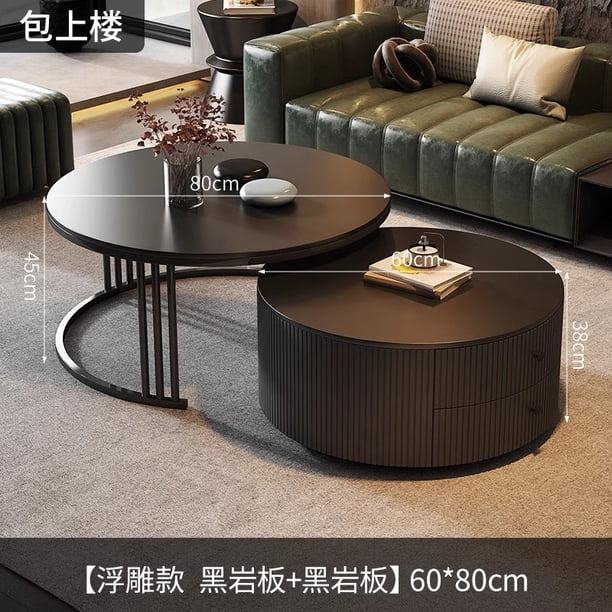 Mesa de centro redonda negra premium para sala de estar, hogar, nueva, ligera, de lujo, moderna, sencilla, pequeña, para apartamento, 2024