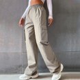 thumbnail image 4 of Petite Cargo Pants For Women High Waisted Trendy Lightweight Joggers Elastic Straight Leg with Pocket Casual Baggy Pants Gray XL, 4 of 7