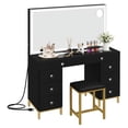 thumbnail image 2 of Uforic 55" Vanity Desk with LED Lighted Mirror & Power Outlet & 8 Drawers, Modern Makeup Vanity Table Set with Storage Stool, Black, 2 of 9