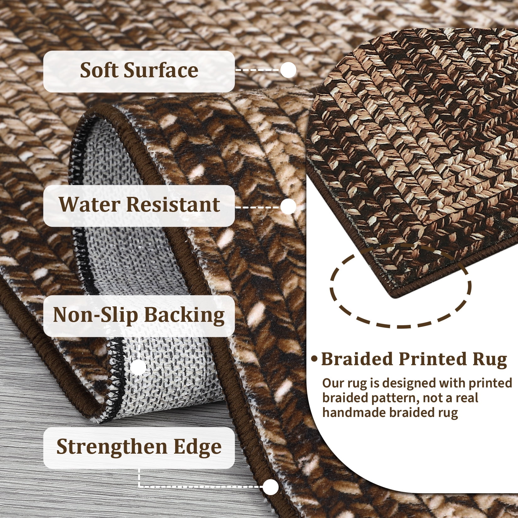 GlowSol 8'x10' Area Rug Washable Modern Braided Print Rugs for Living Room Bedroom Non Slip Low Pile Floor Carpet, Brown