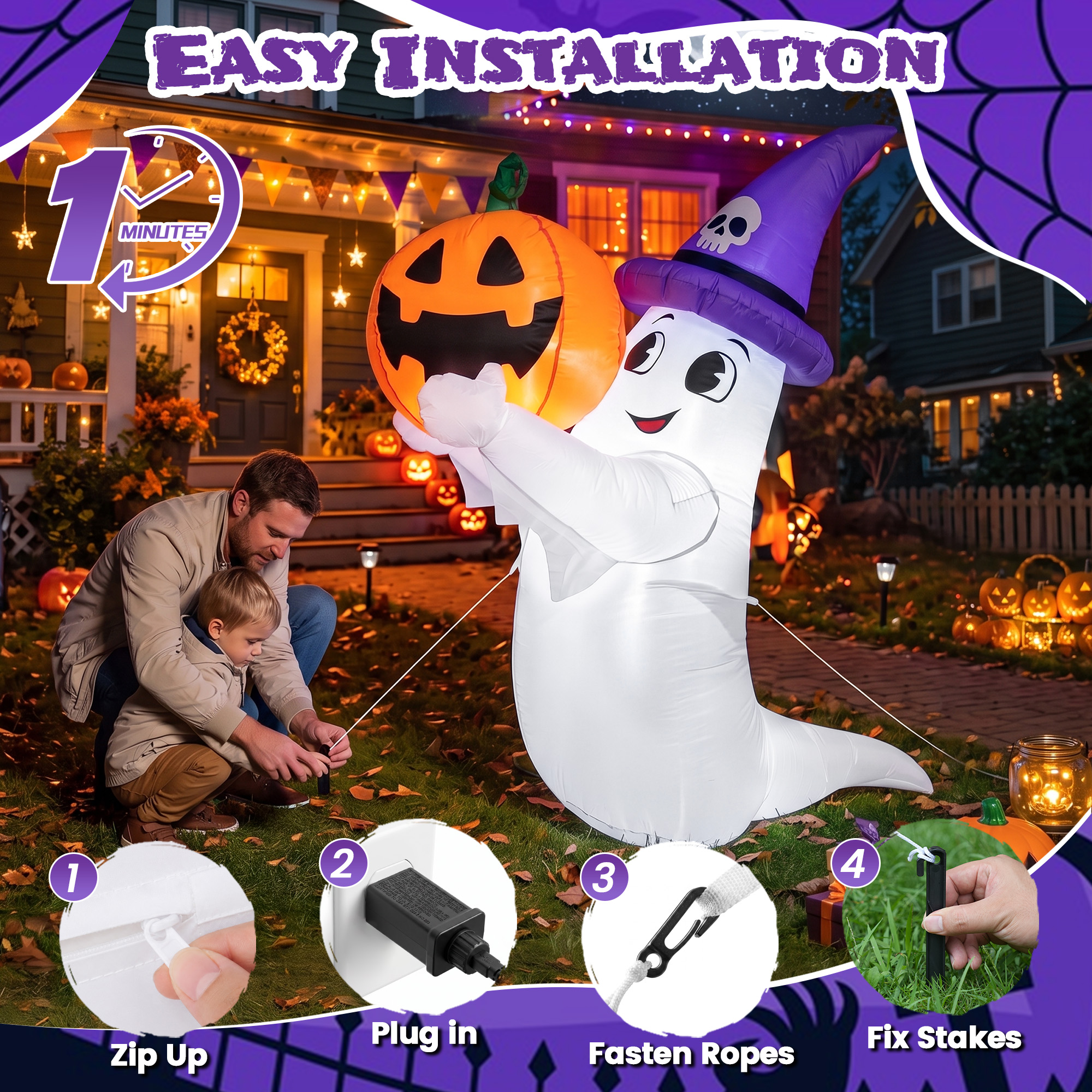 GVDV 5.5ft Halloween Ghost and Pumpkin Inflatable with LEDs photo 6