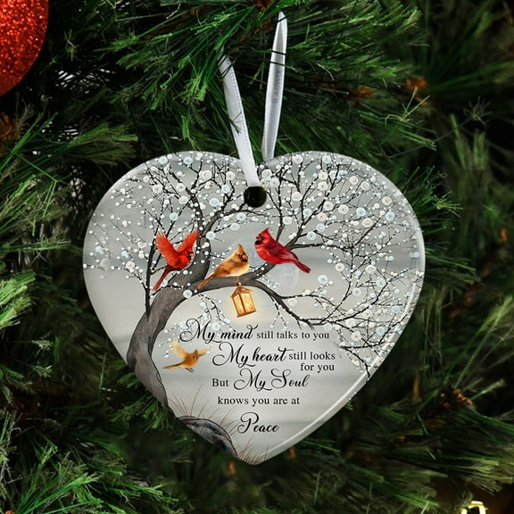 Flagwix Christmas Ornaments, Ceramic Ornaments, My Mind Still Talks To You Cardinal Memorial, Christmas Decorations, Christmas Gifts - Heart, 2 Pcs