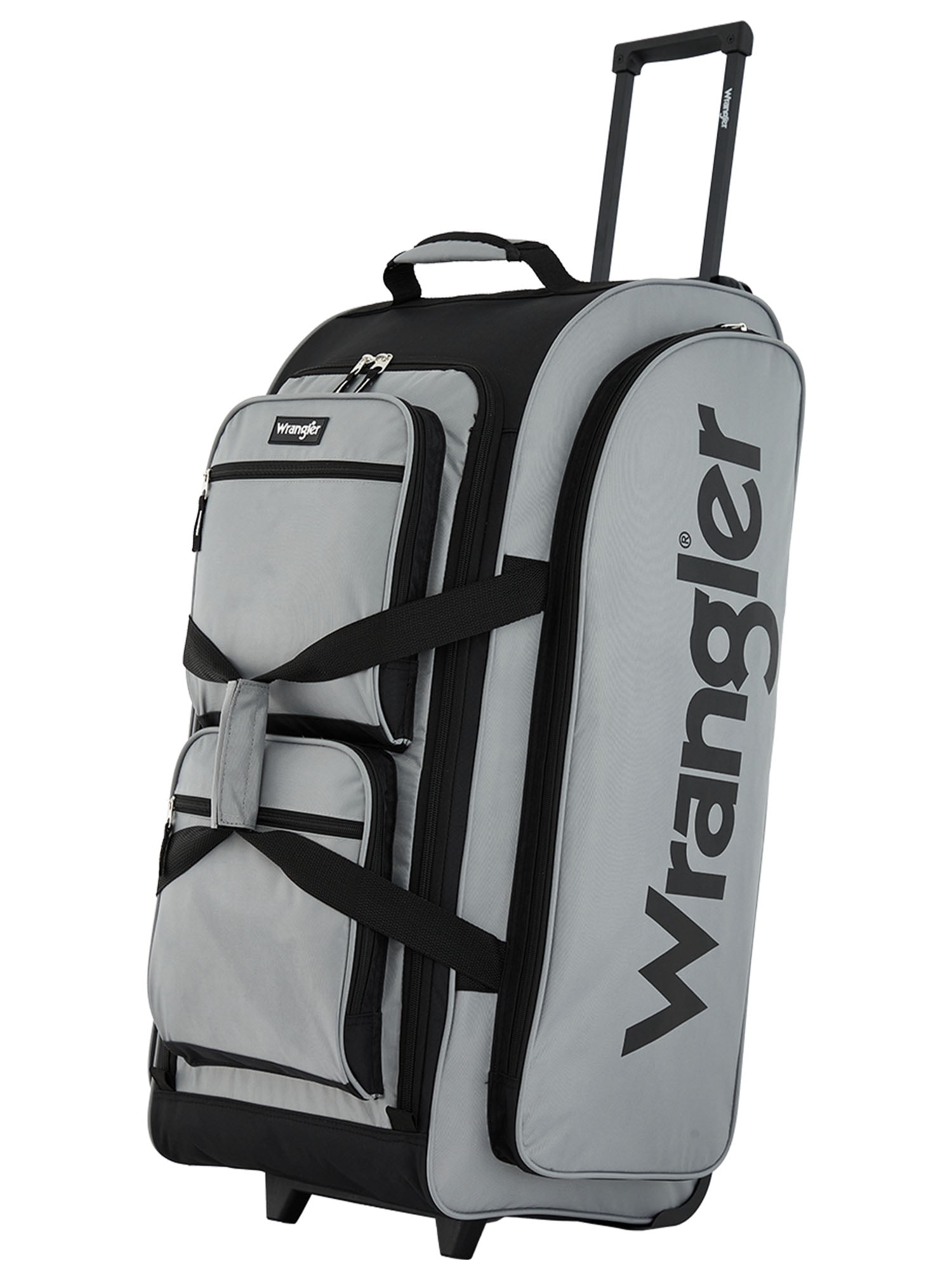 Wrangler 30-inch Large Multi-Pocket Upright Rolling Duffel Bag for Travel, Gray