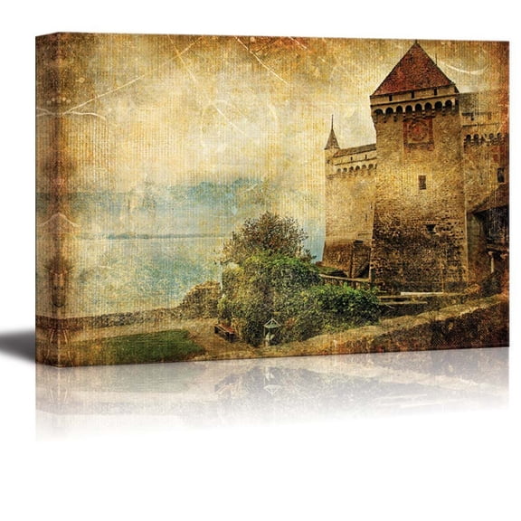 wall26 Canvas Prints Wall Art - Swiss Castle - Artwork in Painting Style | Modern Wall Decor/Home Decoration Stretched Gallery Canvas Wrap Giclee Print. Ready to Hang - 32" x 48"