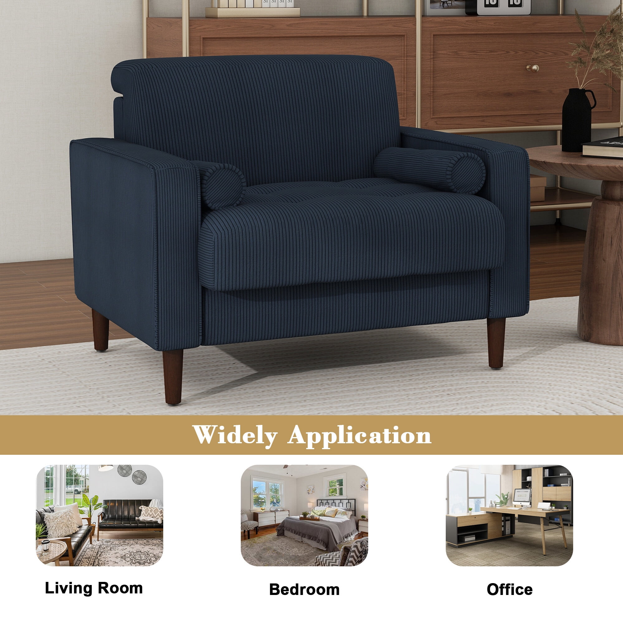 UIXE Oversized Accent Chair Corduroy Fabric Modern Armchair with Large Seat for Living Room Bedroom Reading, Navy Blue