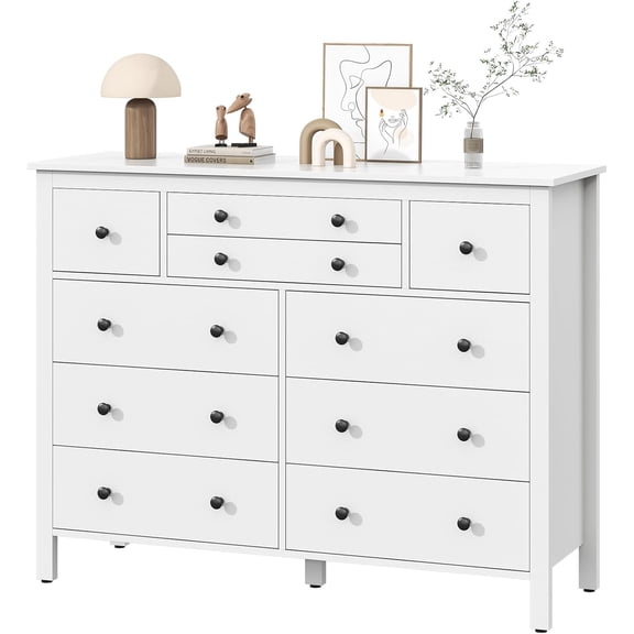 White 10 Drawer Dresser for Bedroom, Wide Chest of Drawers with Deep Storage Drawers, Modern TV Stand Dresser for Closet & Living Room