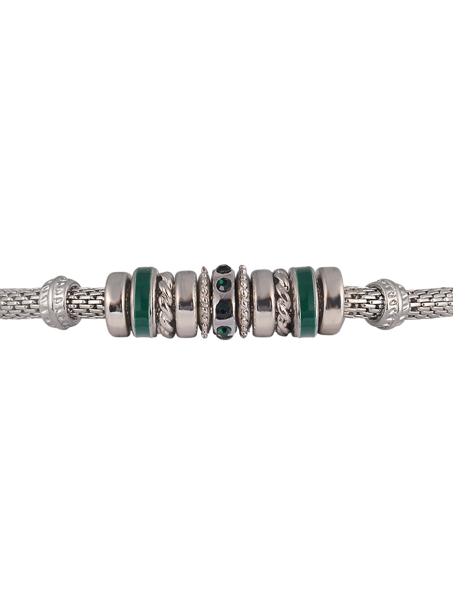 Time and Tru Silvertone Chain with Emerald Birthstone "May" Bracelet