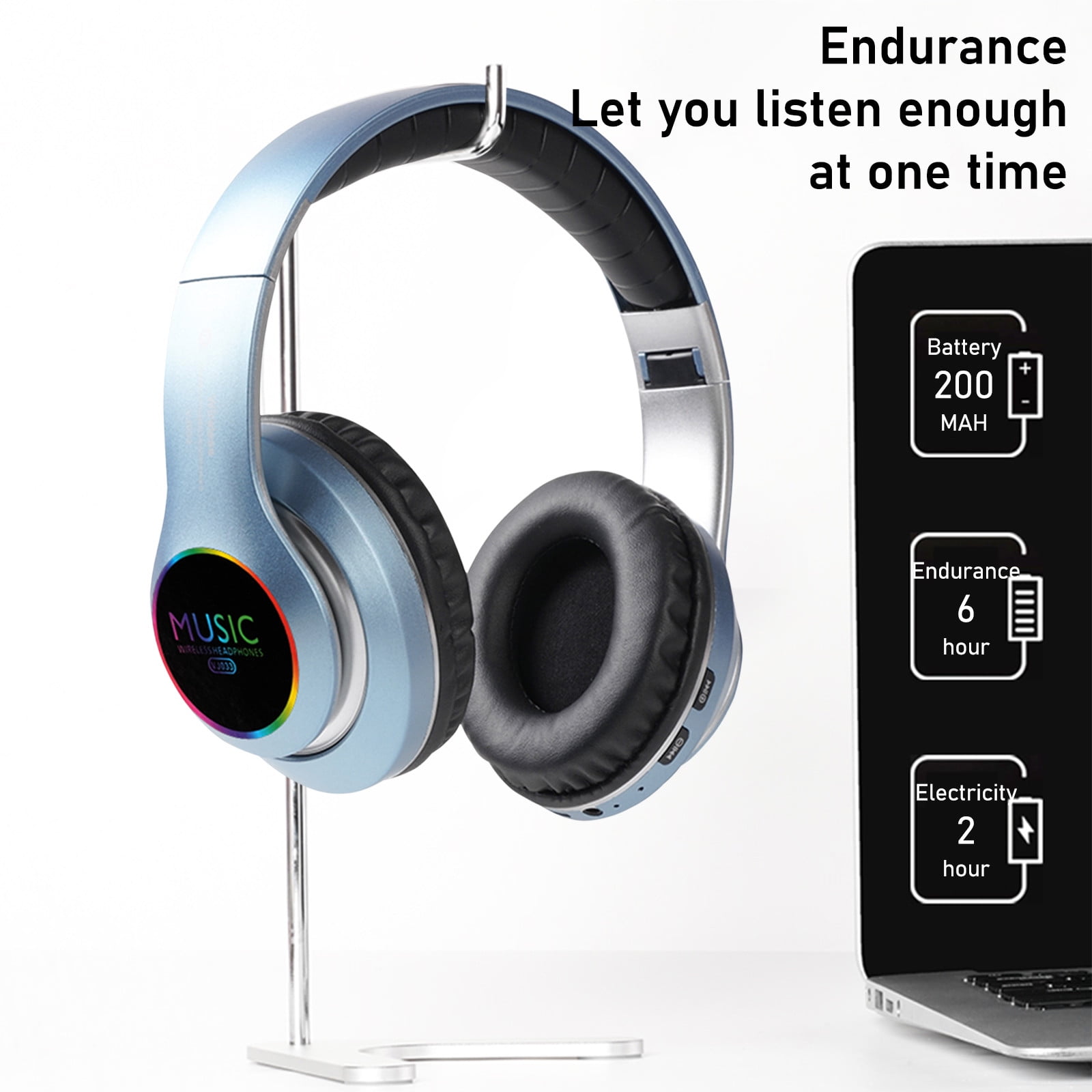 Bluetooth Headphones Over Ear,65H Playtime and 6 EQ Music Modes with Microphone,HiFi Stereo Foldable Lightweight Wireless Headset,Deep Bass for Home Office Cellphone PC Etc.,Blue