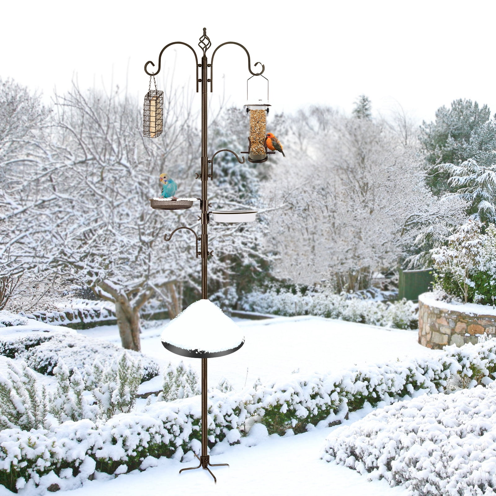 Urban Deco Bird Feeders Bird Feeding Station Kit Bird Feeding Pole Wild Bird Feeder Hanging Kit with Squirrel Guard Baffle Suet Cage Tube Bird Feeder Planter Hanger Multi Feeder for Attracting Birds