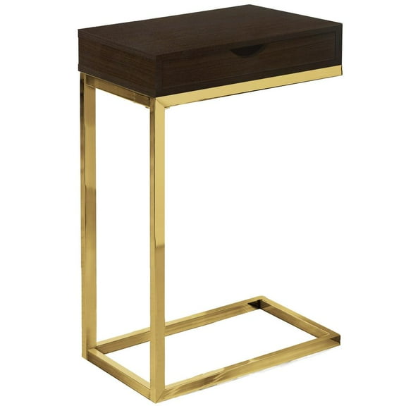 Accent Table C-shaped End Side Snack Living Room Bedroom Metal Brown