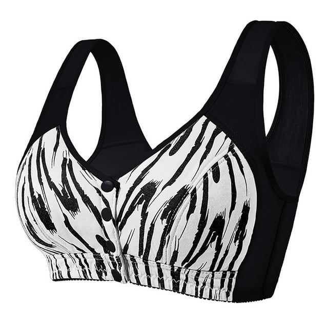 ManxiVoo Full Bust Front Closure Wireless Bra Large Cup Size Supportive Comfort Fit Seamless Camisole Style Printed Design XL Size Black