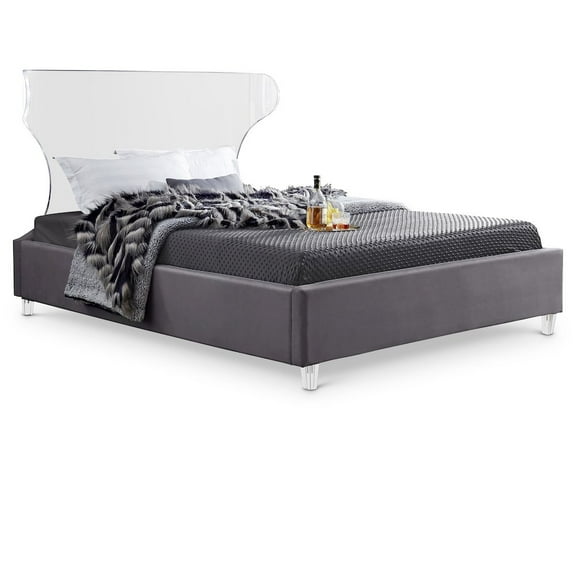 Meridian Furniture Ghost Gray Velvet King Bed