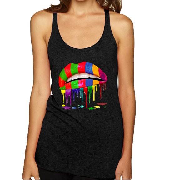 Wild Bobby, Colorful Painted Lip, Streetwear, Women Tri-Blend Racerback Tank Top, Vintage Black, Medium