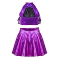 thumbnail image 3 of TiaoBug Kids Girls 2 Piece Hip Hop Latin Jazz Dance Outfit Sequin Sleeveless Crop Top with Metallic Skirt Set Purple 8, 3 of 7