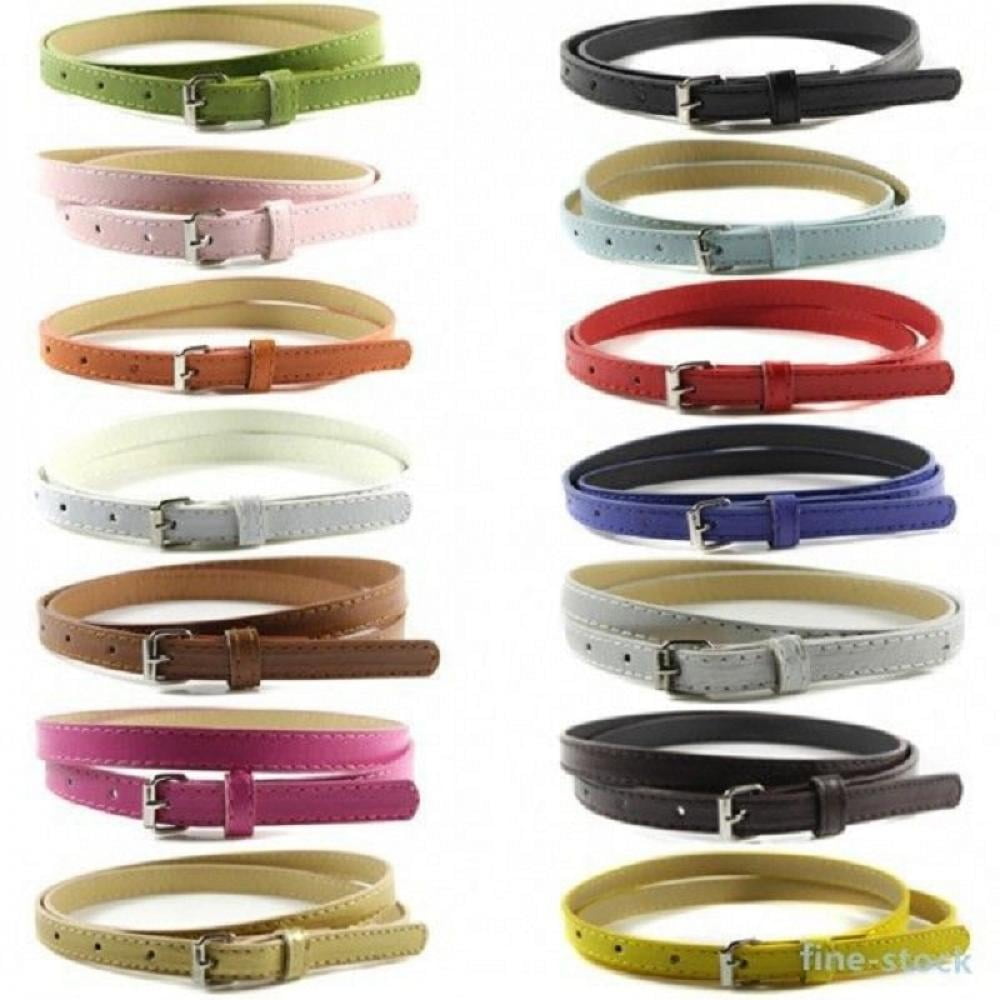 Women's ladies Girls Candy Colours Faux Leather Thin Skinny Bowknot waist Belt 