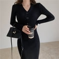 thumbnail image 4 of Vestido suéter de punto con cuello en V para mujer, ropa de calle de moda coreana, Top de manga larga, otoño e invierno, nuevo, 4 of 5