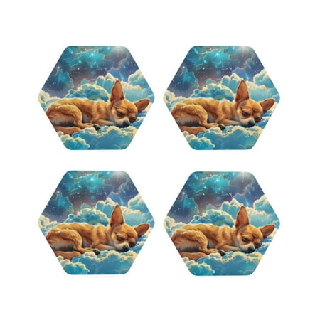 

Naloa Artistic Starry Sky Cloud Dog Leather Coasters for Drinks Durable Drink Coasters 4 Set for Tabletop Protection Luxurious Home Décor and Housewarming Gift ( {designName})Hexagon