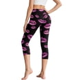thumbnail image 2 of HELLHERO Lip Printed Capri Leggings for Women High Waisted Yoga Pants Athletic Yoga Leggings for Sports Gym, L, 2 of 7