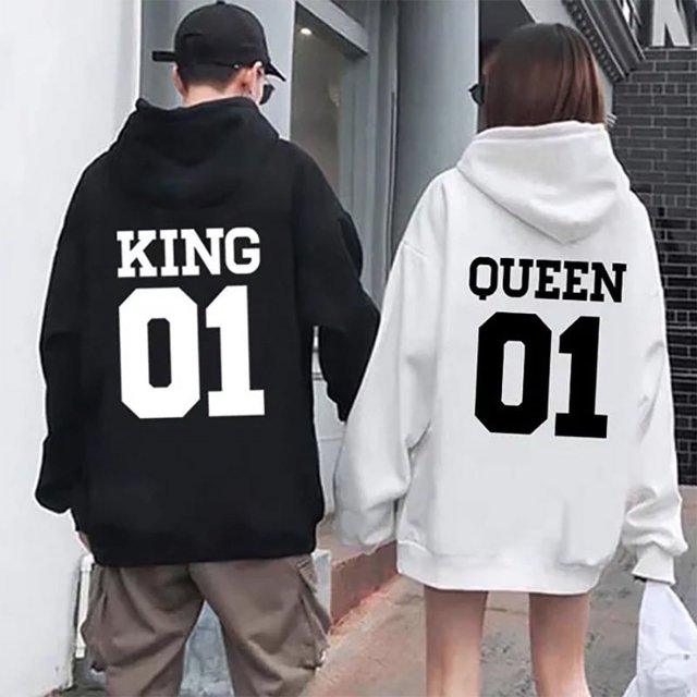 Sudadera a juego para parejas, moda, rey 01, reina 01, ropa de calle para amantes, sudadera con capucha con personalidad, regalo para el día de San Valentín