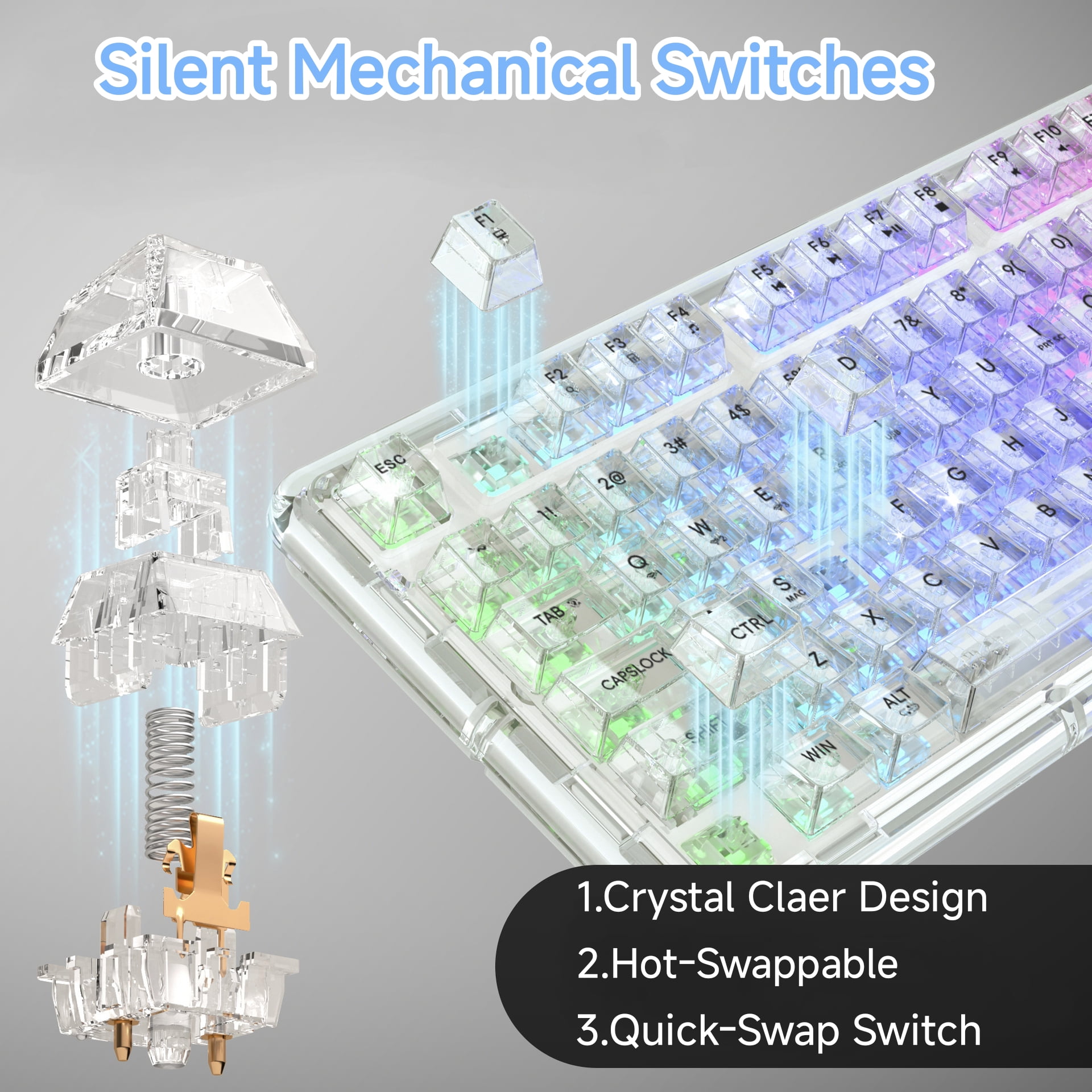 BK920 Transparent Wireless Mechanical Keyboard 80-Key Triple Mode RGB Backlit Hot-Swappable Linear Switches Volume Knob for Mac & Windows