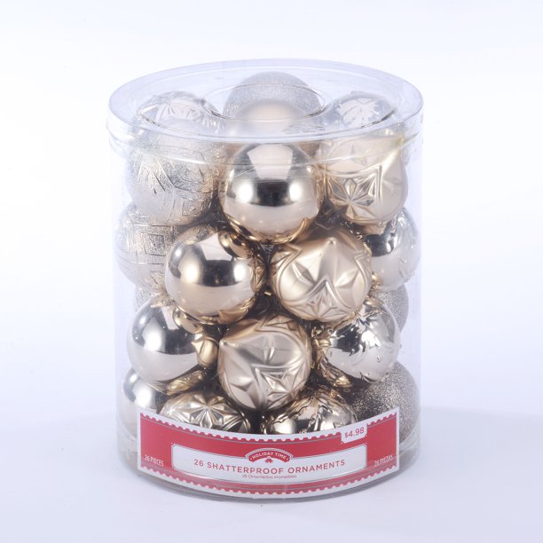Holiday Time 26 Count Shatterproof Ornaments- Champagne ...