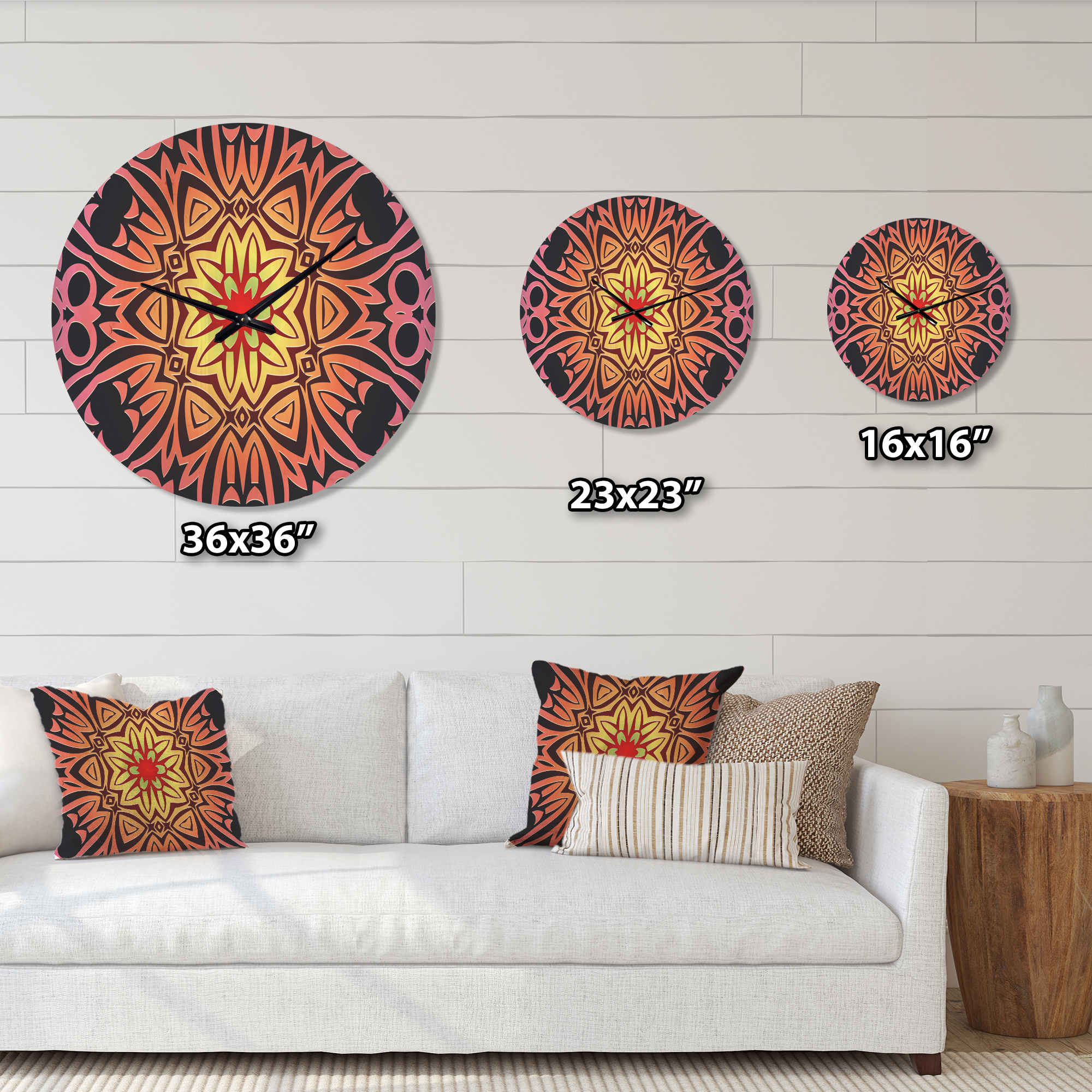 Designart 'Abstract Geometric Flower On Red' Modern Wood Wall Clock