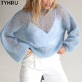 thumbnail image 1 of RWJDXD Pull Tricoté pour Femmes, Manches Lanterne, Ample, Smock, 1 of 7