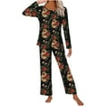 thumbnail image 3 of Jinhomg Cute Floral Pajamas for Women Comfy Long Sleeve Crew Neck Tops and Straight Leg Pants 2 Piece Fall Loungewear Sleepwear Black M, 3 of 6