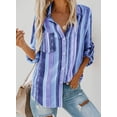 thumbnail image 3 of QWZNDZGR Womens V Neck Striped Roll up Sleeve Button Down Blouses Top, 3 of 3