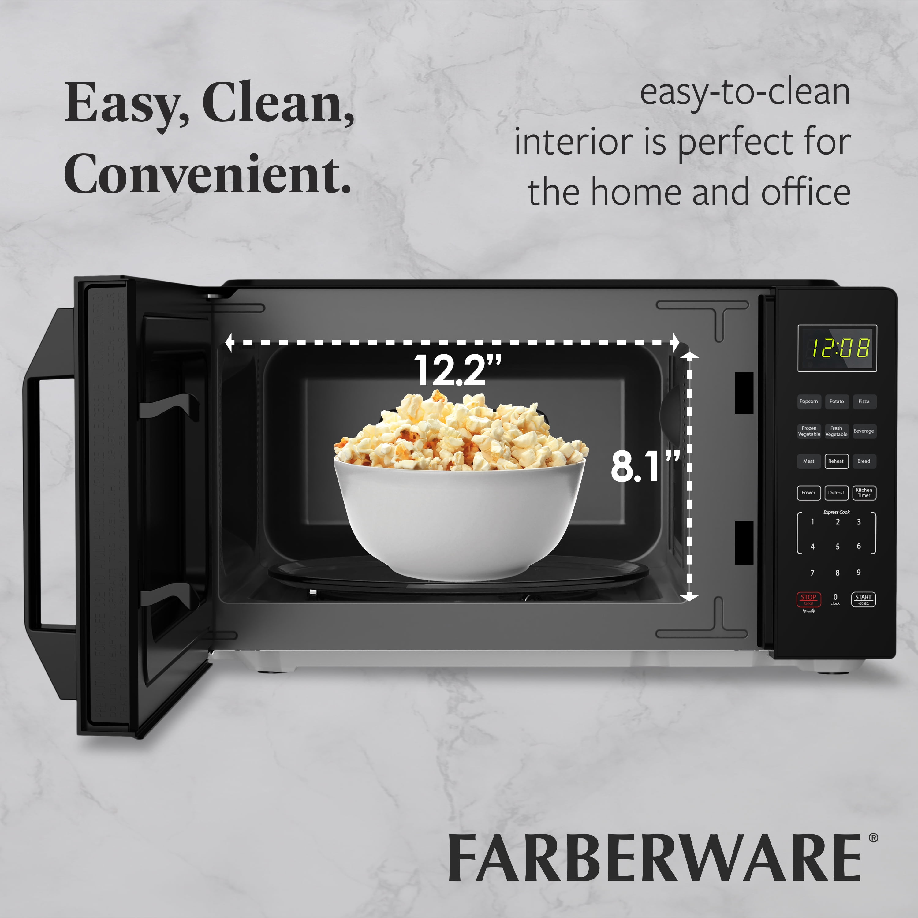 Farberware 1.1 cu ft Microwave Oven,1000W Countertop Microwave Oven with Auto Cook Menu, Black