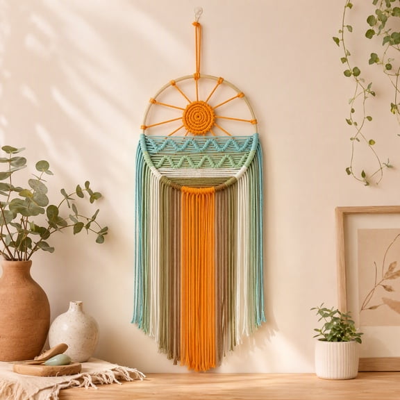 Macrame Wall Hanging, Boho Dream Catcher Tapestry Wall Decor for Bedroom and Living Room