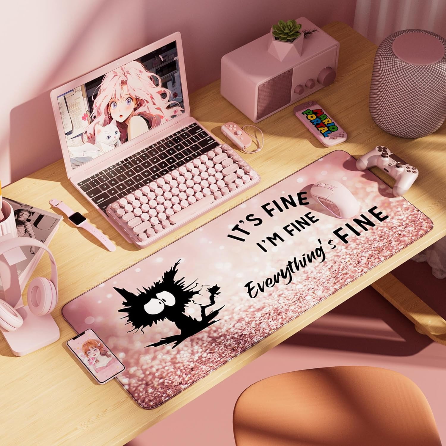 Desk Mat,Large Mouse Pad 35''×15.6'' XXL Extended Gaming Mouse Pad Mat with Non-Slip Base Stitched Eges Mousepad for Computer,Office,Keyboard and Laptop - Vector Mountain