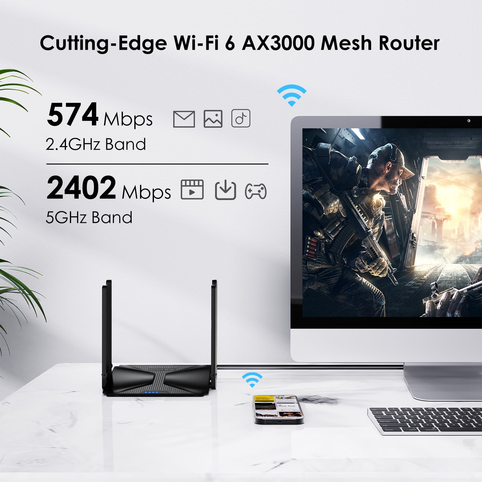 WiFi 6 Router, AX3000 Wireless Router with MU-MIMO/Beamforming/OFDMA, Mesh &AP Mode for 160MHz& IPv6