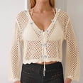 thumbnail image 6 of jobturf Swimsuit Coverup for Women Trendy Hollow Out Crochet Tops Beach Vacation Summer Shirts Cover Ups Tie Front Cardigan Swimwear, 6 of 6