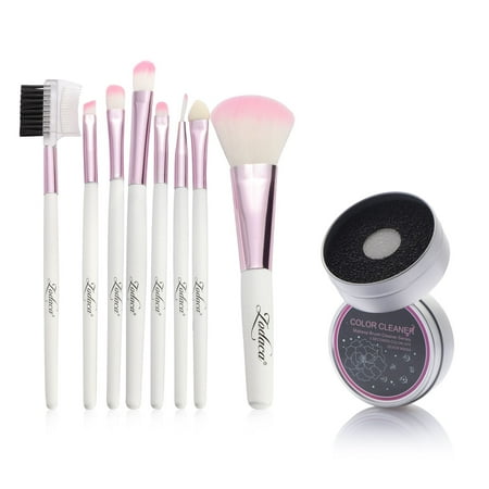 Zodaca 8pcs Makeup Brush Set Kit Professional Cosmetic Set Powder Eyeshadow Blush Foundation Blending Highlighter Eyeliner Tools with Storage Pouch Bag + Makeup Brush Cleaner Color Switch Duo (Best Inner Corner Eye Highlighter)