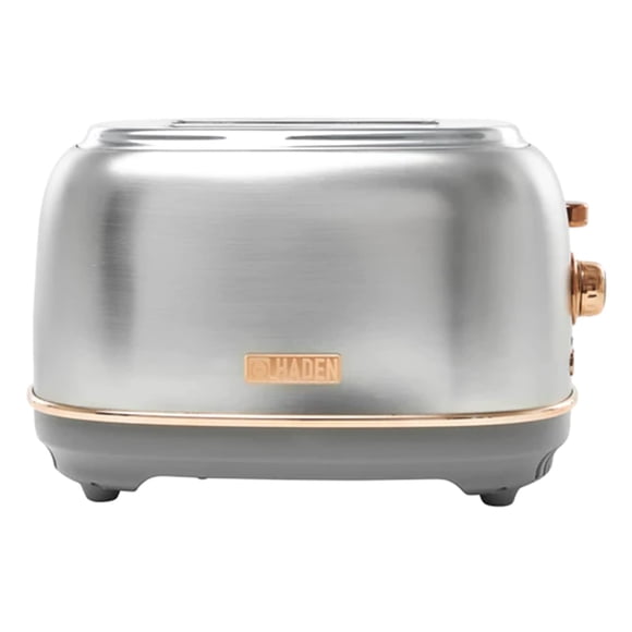 Haden Heritage Tostadora de acero inoxidable con ranura ancha para 2 rebanadas con control de dorado ajustable y patas antideslizantes, acero y cobre
