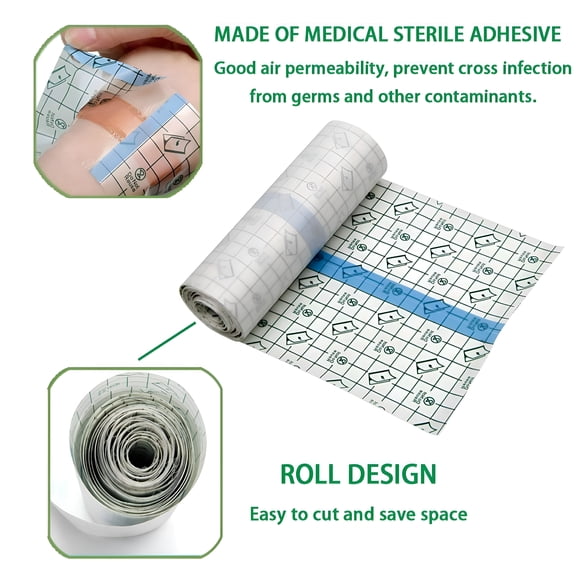 Greenvica 1 Roll Transparent Waterproof Adhesive BandagesSecond Skin Tattoo Cover Up TapeWaterproof Tattoo Supplies for SwimmingShowerWound Initial HealingSkin Protection.