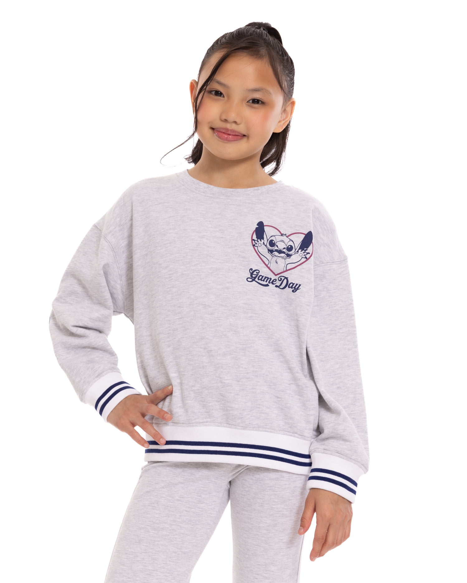 Stitch Girls’ Front Back Graphic Sweatshirt with Long Sleeves, Sizes 4-16