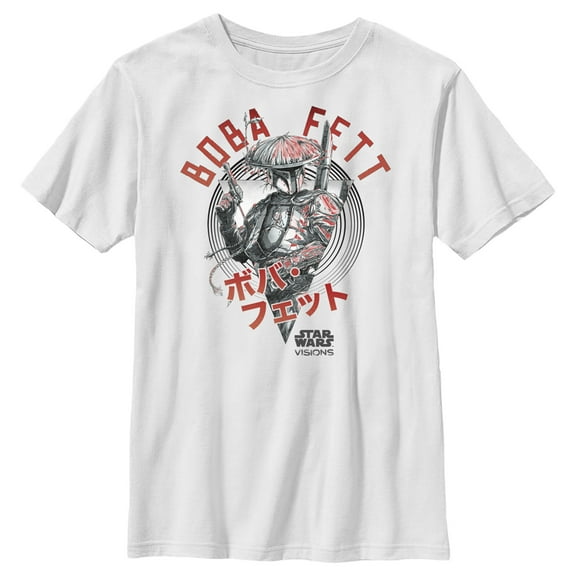 Boy's Star Wars: Visions Boba Fett Samurai  Graphic Tee White Medium